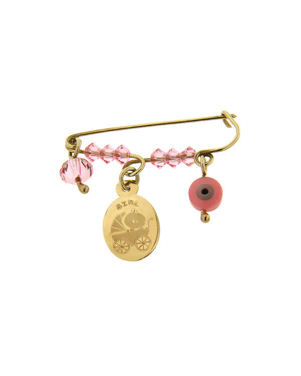 Παραμάνα φυλαχτό για κοριτσάκι χρυσή Κ9 με κοράλλι και ζιργκόν