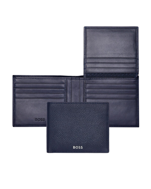 Hugo Boss HLY416N μπλε δερμάτινο τρίπτυχο Πορτοφόλι with flap Classic Grained Navy