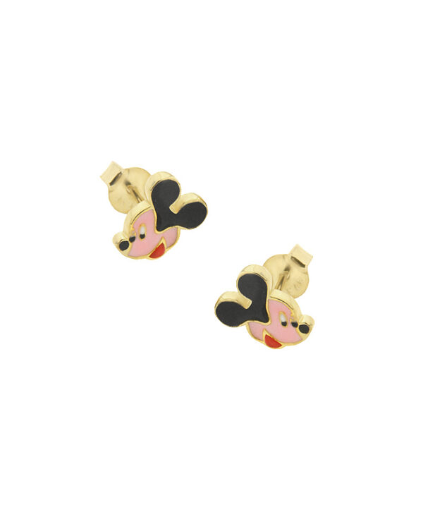 Σκουλαρίκια Παιδικά 'Mickey Mouse' απο Ασήμι 925° με Κίτρινη Επιχρύσωση και Σμάλτο