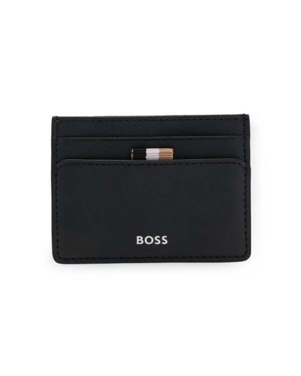 Boss Zair_Card holder N μαύρη δερμάτινη Θήκη καρτών με ανάγλυφο λογότυπο 50536751 001
