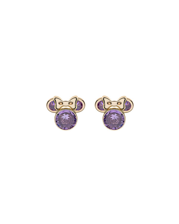 Σκουλαρίκια Disney Minnie Mouse από χρυσό Κ9 με Ζιργκόν ‘February birthstone’