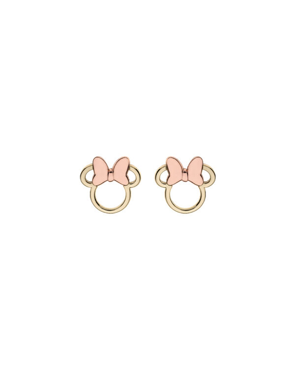 Σκουλαρίκια Disney Minnie Mouse από χρυσό Κ9 με ροζ χρυσό φιόγκο