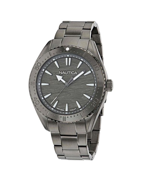 Ανδρικό ρολόι Nautica NCT Windward NAPWWS601 με ανθρακί ατσάλινο μπρασελέ, κάσα 46mm από ανακυκλωμένο ανοξείδωτο ατσάλι 90%, ανθρακί ανάγλυφο καντράν stone effect, ορυκτό κρύσταλλο, Quartz μηχανισμό, βιδωτή κορώνα και αδιαβροχοποίηση 10 ATM / 100 μέτρα.