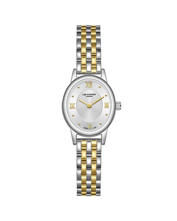 Γυναικείο ρολόι Lee Cooper LC08461.230 με κάσα 22mm από Super Metal, δίχρωμο μεταλλικό μπρασελέ σε ασημί και χρυσό, ασημί καντράν, αναλογική προβολή ώρας και λεπτών, Quartz μηχανισμό, ορυκτό κρύσταλλο, κούμπωμα ασφαλείας και αδιαβροχοποίηση 3 ATM / 30 μέτρα.