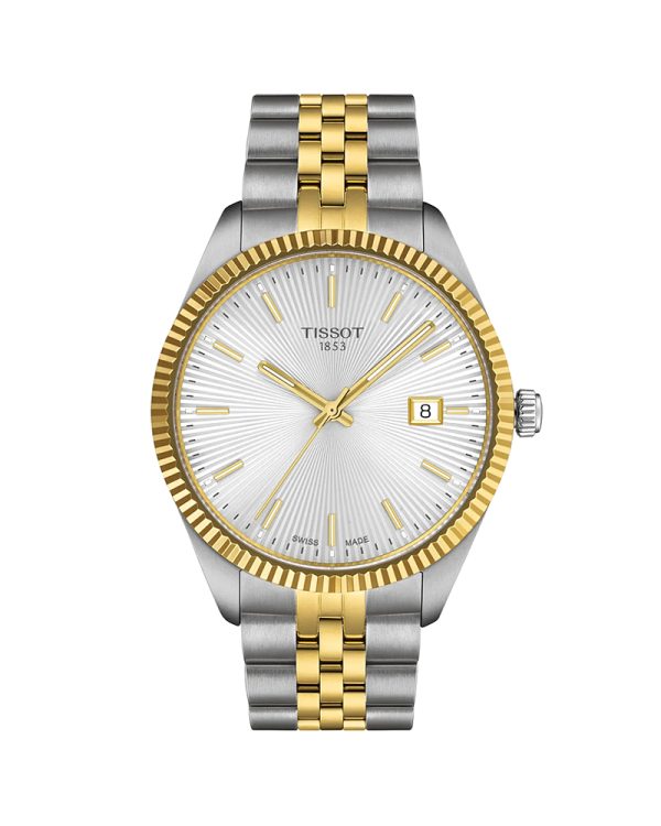 Ανδρικό Tissot Ballade T156.410.22.031.00 με κάσα 40mm από ανοξείδωτο ατσάλι 316L με PVD επίστρωση, δίχρωμο ασημί/χρυσό μπρασελέ και ασημί guilloche καντράν. Διαθέτει Swiss Quartz μηχανισμό, ημερομηνία, EOL, δείκτες με Super-LumiNova®, αντιχαρακτικό ζαφείρι και αδιαβροχοποίηση 10 ATM / 100 μέτρα.